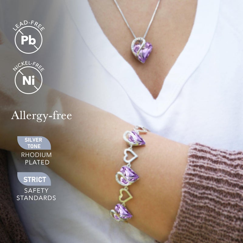 Leafael Infinity Love Heart Link Bracelets, June Birthstone Crystal Bracelet for Women, Silver Tone Jewelry Gifts for Her, Alexandrite Light Purple, 7-inch Chain and 2-inch Extender - Image 3